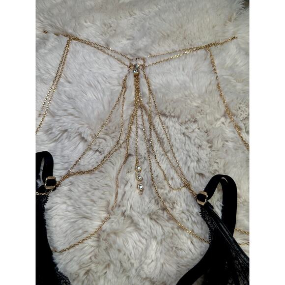 Honey Birdette MAKARA🖤 Black Gold Chain Lace Floral Bra 32DD - Picture 4 of 7